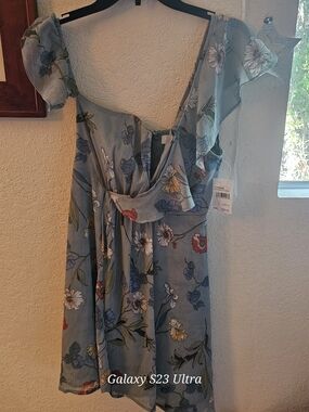 ASTR Sage Multi Floral Dress - Sage & Blue Floral Print (Size S)